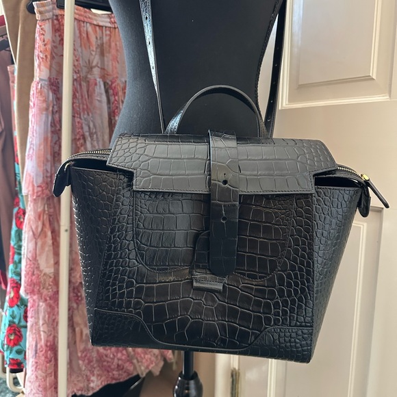 Senreve Black Crocodile-Embossed Backpack - Picture 1 of 6
